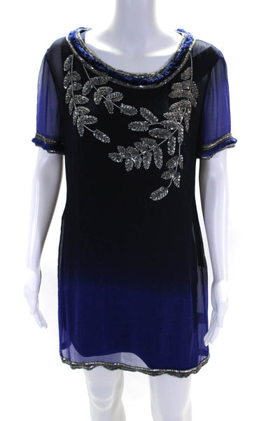 Matthew Williamson Womens Silk Sequin Beaded Ombre Shift Dress Blue Size 12