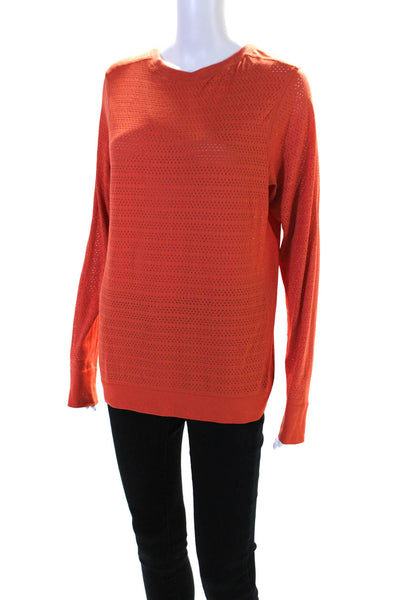 Lululemon Womens Long Sleeve Scoop Neck Perforated Athletic Shirt Orange Size 14