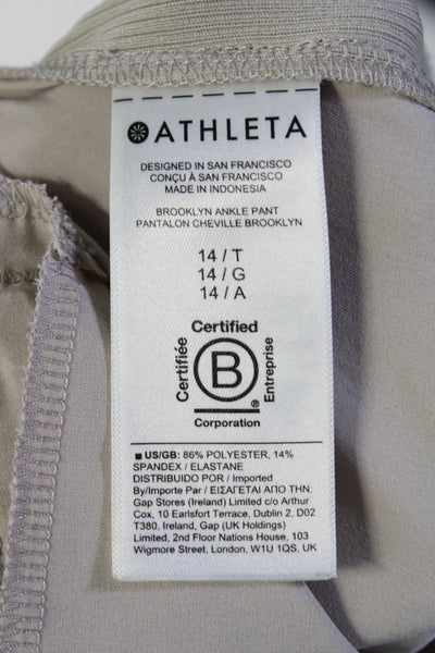 Athleta Womens Elastic Waistband High Rise Straight Leg Pants Beige Size 14