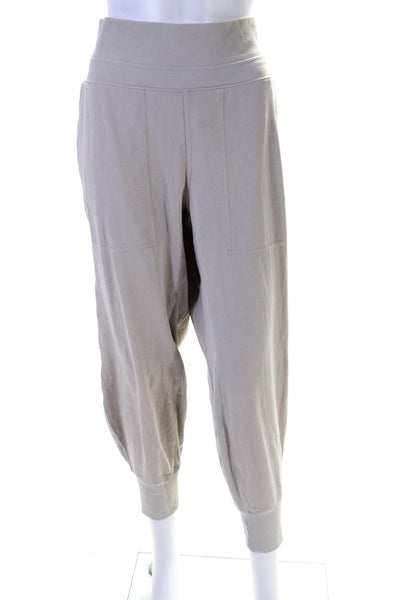 Athleta Womens Elastic Waistband High Rise Ribbed Trim Jogger Pants Beige 1X