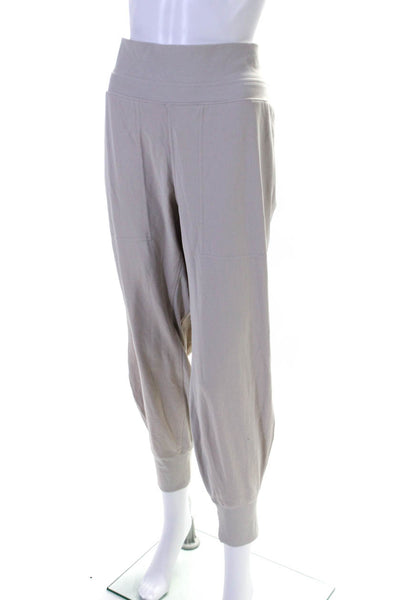 Athleta Womens Elastic Waistband High Rise Ribbed Trim Jogger Pants Beige 1X