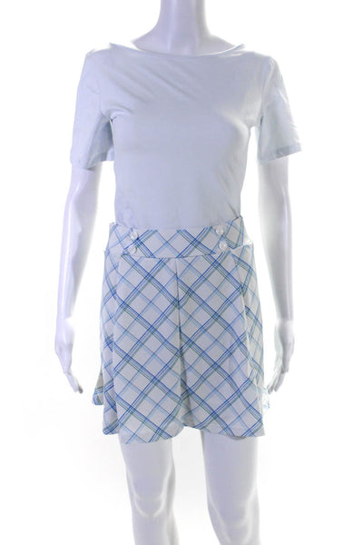 Tuckernuck Womens Elastic Waistband Plaid Skort White Blue Green Size 2XL