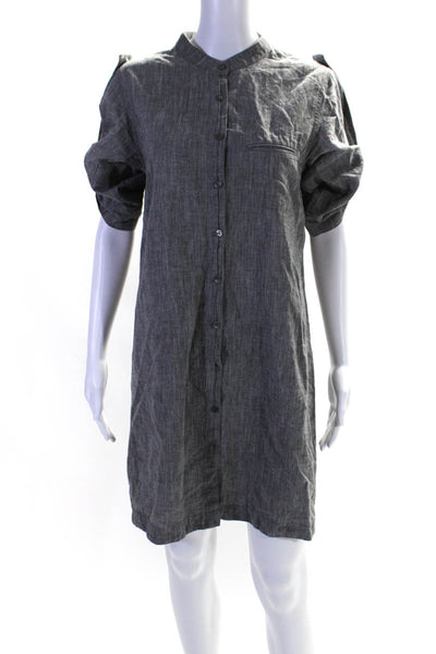 Vince Womens Cotton Blend Round Neck Short Sleeve Button Up Dress Gray Size M