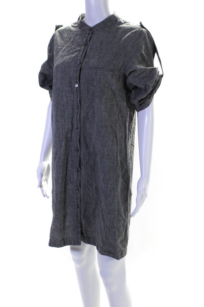 Vince Womens Cotton Blend Round Neck Short Sleeve Button Up Dress Gray Size M