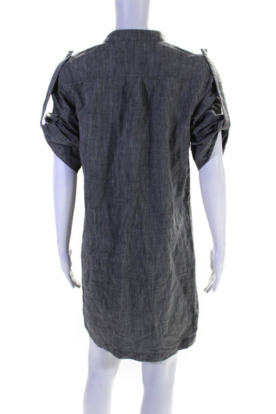 Vince Womens Cotton Blend Round Neck Short Sleeve Button Up Dress Gray Size M