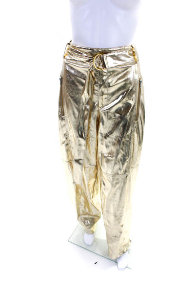 Saint Art Womens Metallic Belted Button Up High Rise Tapered Pants Gold Size XXL