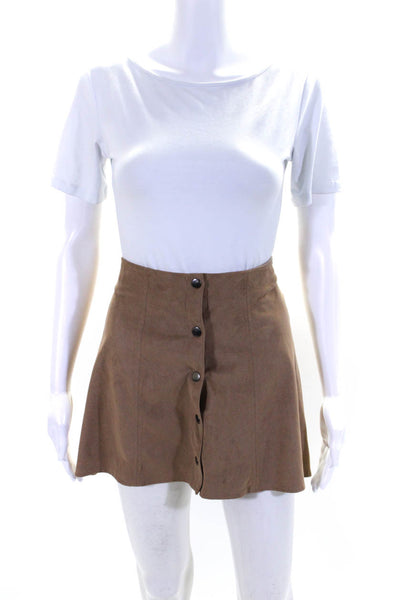 Kendall + Kylie Womens Unlined Vegan Suede Button Up Mini Skirt Beige Size S