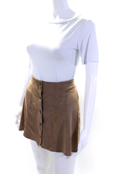 Kendall + Kylie Womens Unlined Vegan Suede Button Up Mini Skirt Beige Size S