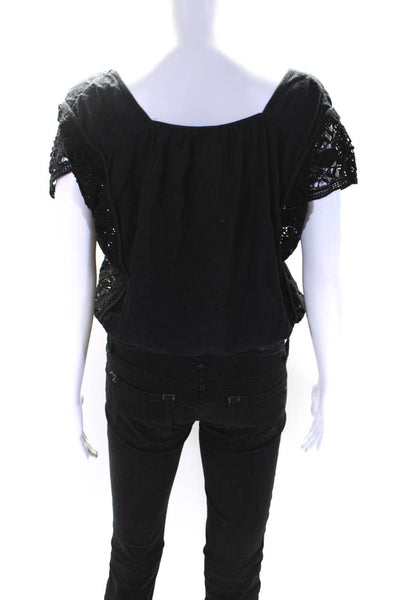 Free People Womens Cotton Knit Square Neck Sleeveless Blouse Top Black Size M