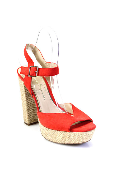 Jessica Simpson Womens Open Toe Ankle Strap Sandals Heels Red Size 37.5 7M