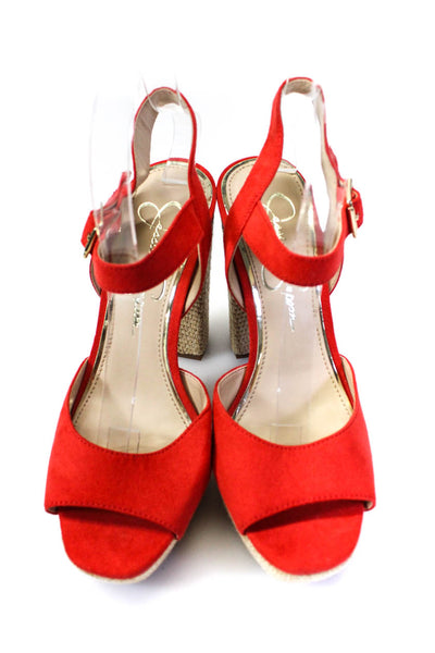 Jessica Simpson Womens Open Toe Ankle Strap Sandals Heels Red Size 37.5 7M