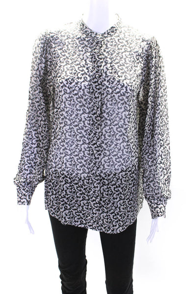 The Kooples Womens Silk Abstract Print Long Sleeve Buttoned Blouse Black Size 1