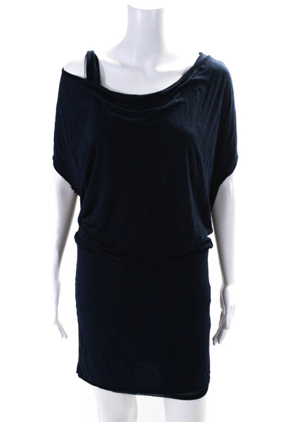 Alice + Olivia Womens Short Sleeve Draped Scoop Neck Dress Navy Blue Size Medium