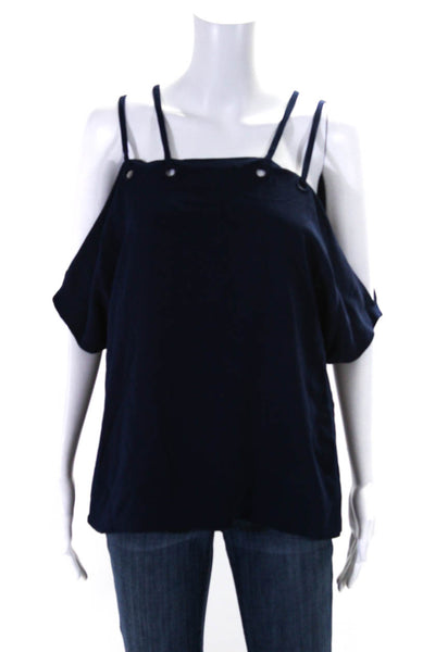 Ramy Brook Womens Short Sleeve Grommet Double Strap Blouse Navy Blue Size Medium