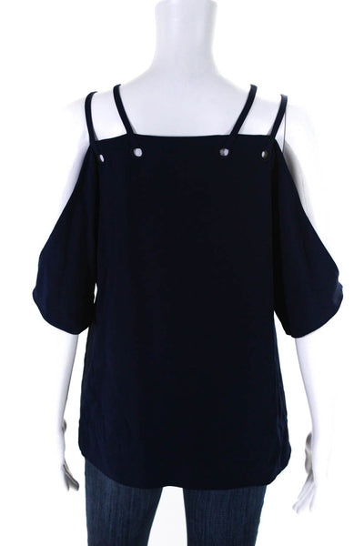 Ramy Brook Womens Short Sleeve Grommet Double Strap Blouse Navy Blue Size Medium