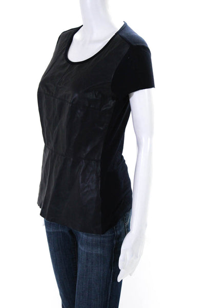 Bailey 44 Womens Short Sleeve Faux Leather Scoop Neck Tee Shirt Navy Size Medium