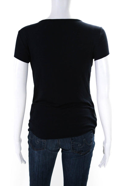 Bailey 44 Womens Short Sleeve Faux Leather Scoop Neck Tee Shirt Navy Size Medium