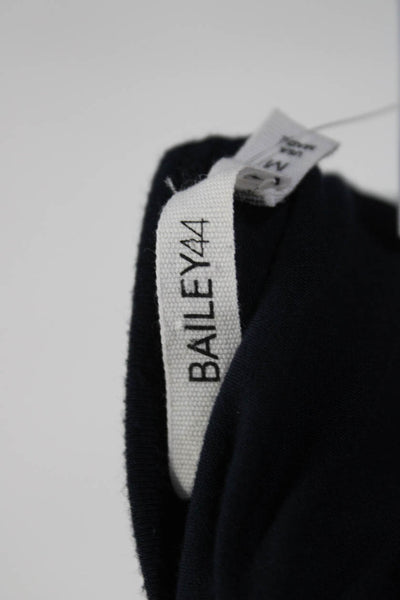 Bailey 44 Womens Short Sleeve Faux Leather Scoop Neck Tee Shirt Navy Size Medium