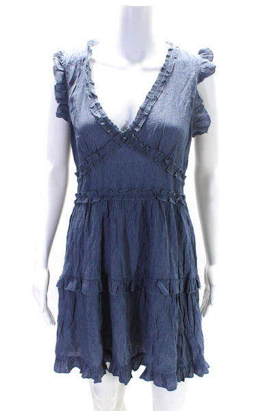 Pinch Womens Sleeveless V Neck A Line Ruffle Dress Blue Size L