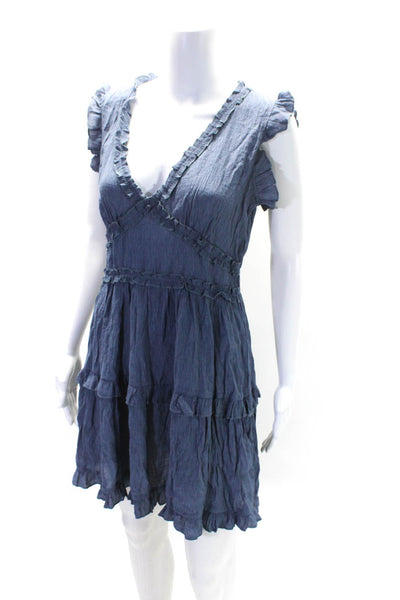 Pinch Womens Sleeveless V Neck A Line Ruffle Dress Blue Size L