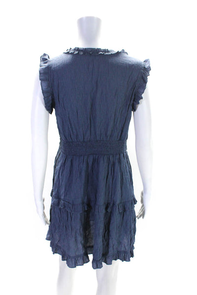 Pinch Womens Sleeveless V Neck A Line Ruffle Dress Blue Size L