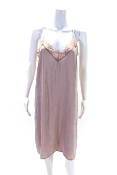 Love Stitch Womens V Neck Lace Trim Sleepwear Slip Dress Pink Size L