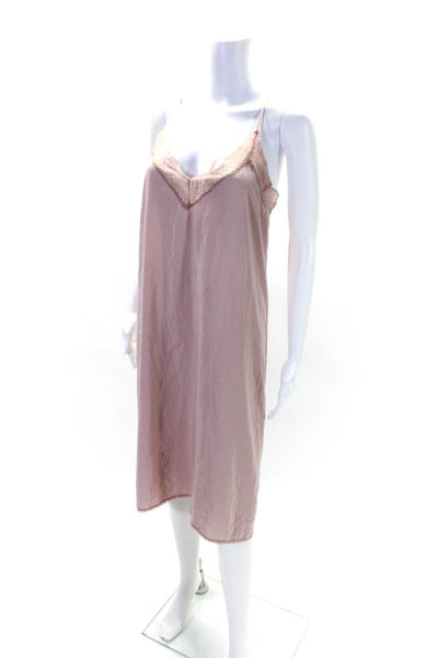 Love Stitch Womens V Neck Lace Trim Sleepwear Slip Dress Pink Size L