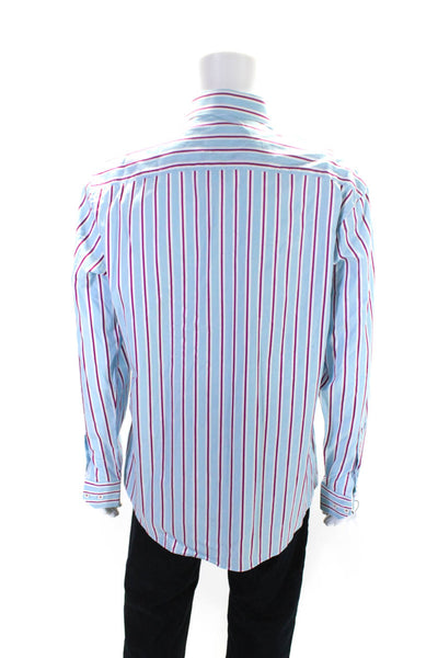 Bugatchi Mens Cotton Striped Long Sleeve Button Down Shirt Blue Size L