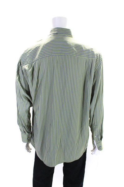 Bugatchi Mens Striped Long Sleeve Button Down Collared Shirt Green Size L