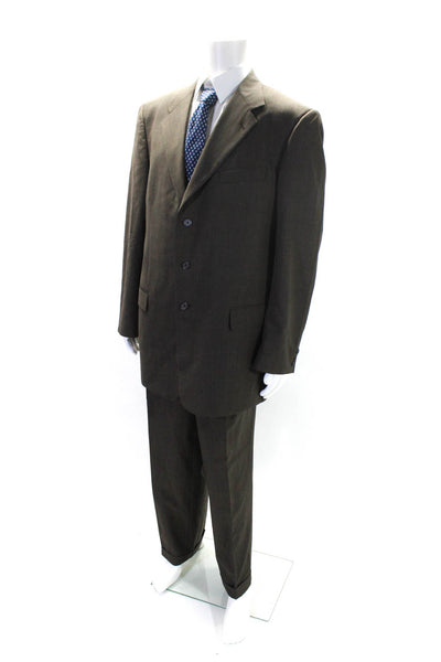 Billy Blues Mens Wool 2 Piece Single Breasted Suit Brown Size 46L