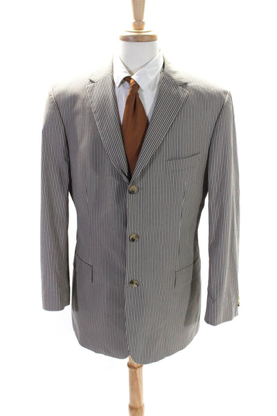 Boss Hugo Boss Mens Striped Three Button Lined Suit Jacket Beige Size 44R