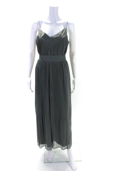 Club Monaco Women's V-Neck Spaghetti Straps Pleated Maxi Dress Green Size 8