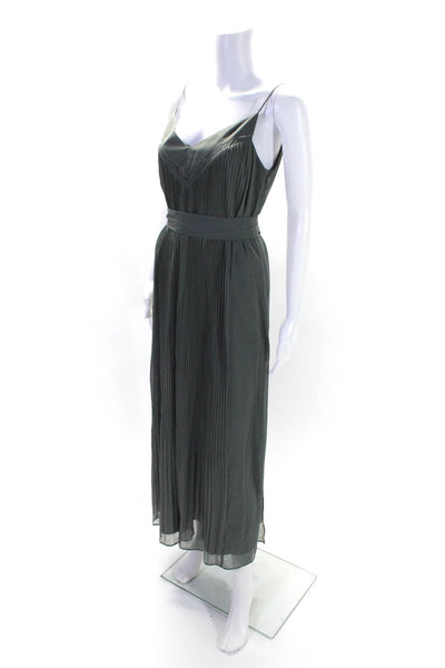 Club Monaco Women's V-Neck Spaghetti Straps Pleated Maxi Dress Green Size 8