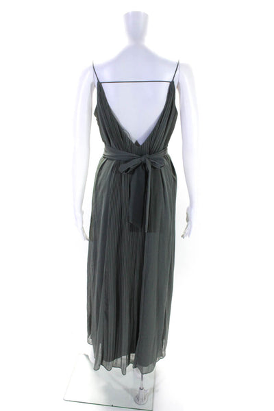 Club Monaco Women's V-Neck Spaghetti Straps Pleated Maxi Dress Green Size 8