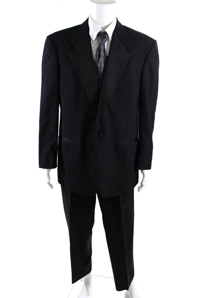 Adolfo Mens Wool One Button Blazer Pleated Straight Pants Tuxedo Black Size 42