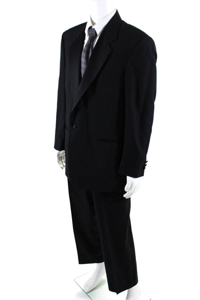 Adolfo Mens Wool One Button Blazer Pleated Straight Pants Tuxedo Black Size 42