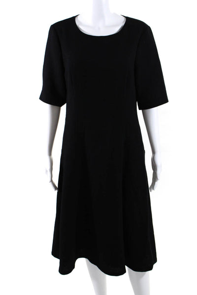 Lafayette 148 New York Womens Back Zip Crew Neck A Line Dress Black Wool Size 8