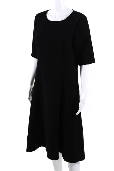 Lafayette 148 New York Womens Back Zip Crew Neck A Line Dress Black Wool Size 8