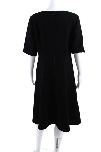 Lafayette 148 New York Womens Back Zip Crew Neck A Line Dress Black Wool Size 8