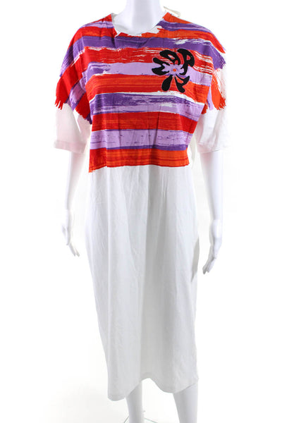 Marni Womens Cotton Striped Floral Print Tied T-Shirt Dress White Size EUR42