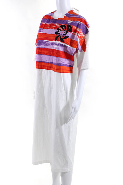 Marni Womens Cotton Striped Floral Print Tied T-Shirt Dress White Size EUR42