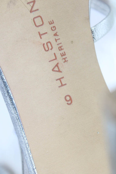 Halston Heritage Womens Leather Strappy Slingbacks Sandal Heels Silver Size 9