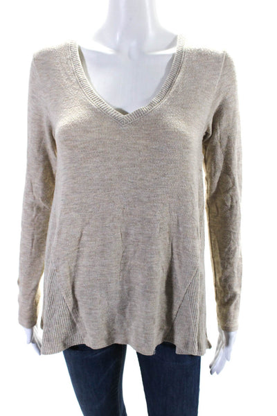 Michael Stars Womens Beige V-Neck Long Sleeve Pullover Sweater Top Size XS