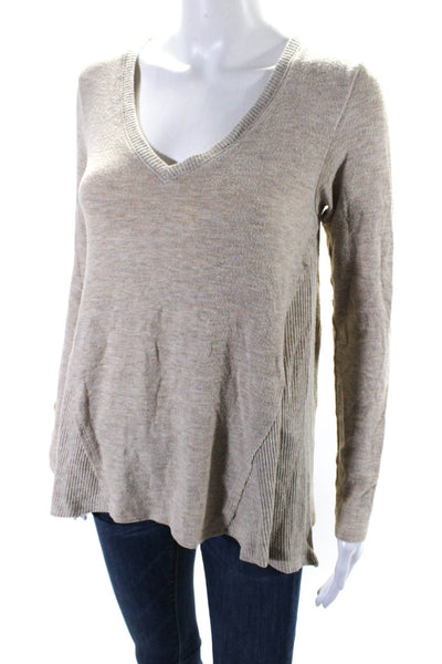 Michael Stars Womens Beige V-Neck Long Sleeve Pullover Sweater Top Size XS