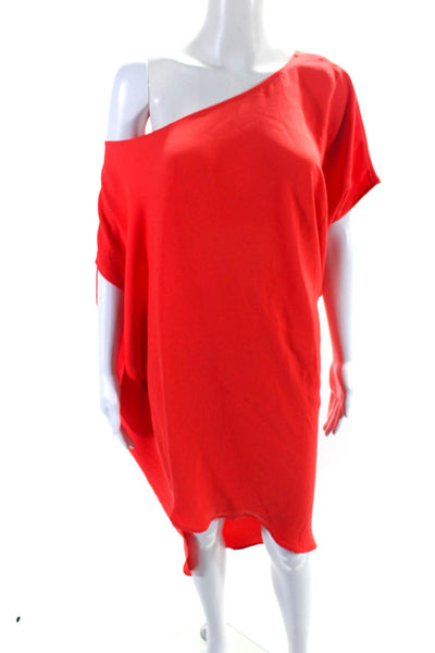 Trina Turk Womens Bright Orange Scoop Neck Asymmetric Mini Dress Size S