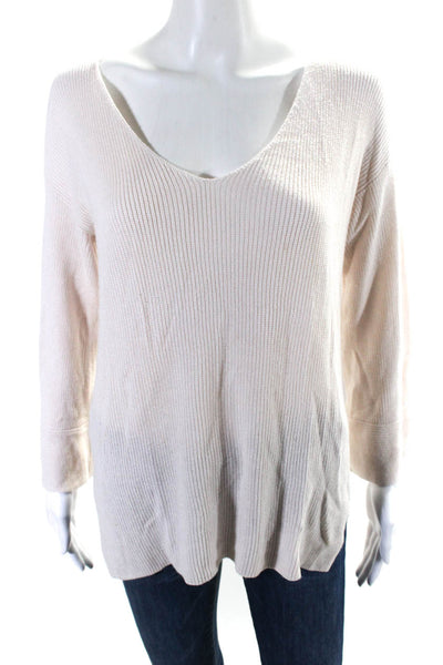 ATM Womens Pink Cotton Blend V-Neck Long Sleeve Pullover Sweater Top Size XS