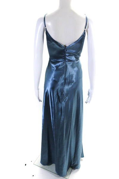 Birdy Grey Womens Satin Split Hem Sleeveless Long Empire Waist Dress Blue Size L