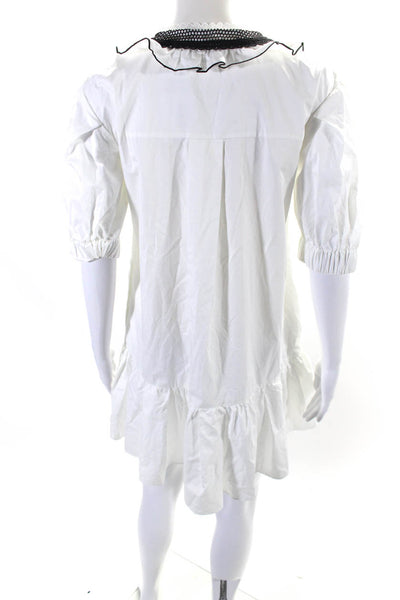 Self-Portrait Womens Cotton Mesh Ruffled Buttoned Drop Waist Dress White Size 4