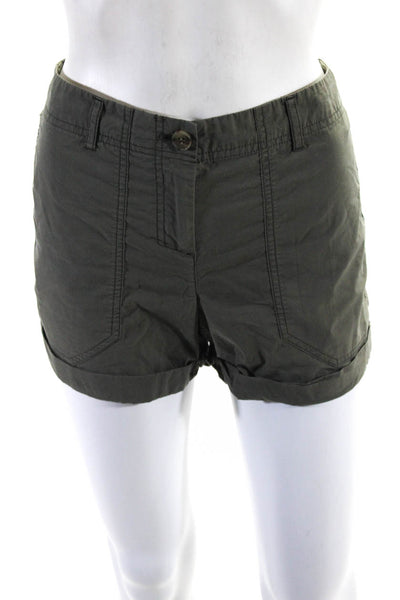 Theory Womens Cotton Cuffed Hem Buttoned Slip-On Cargo Shorts Green Size 2