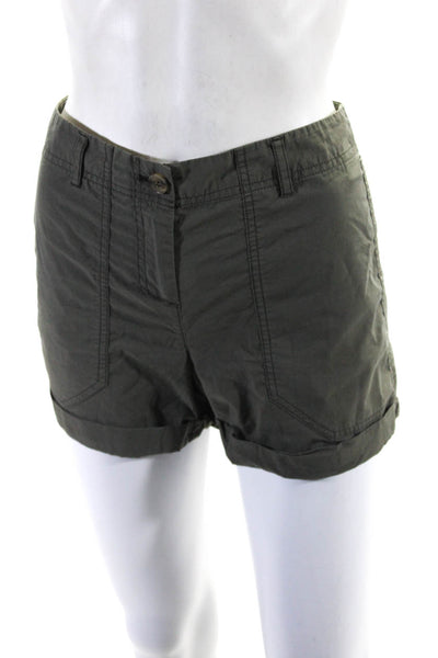 Theory Womens Cotton Cuffed Hem Buttoned Slip-On Cargo Shorts Green Size 2